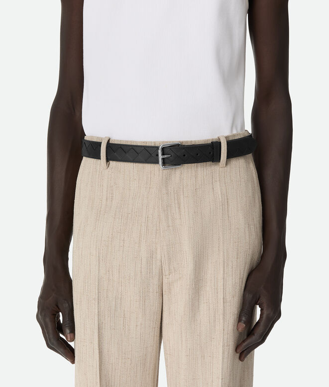 Belt in Intrecciato calf leather with metal buckle., , hi-res
