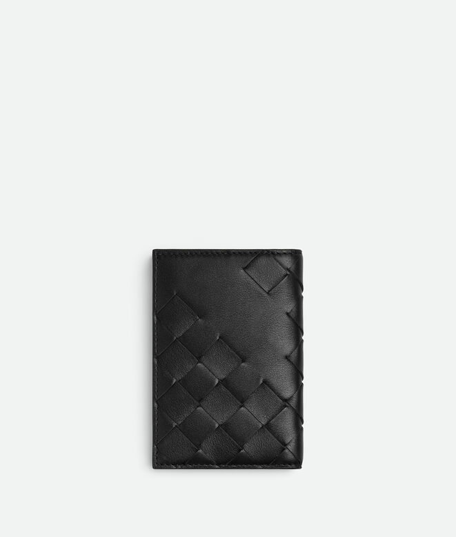 Flap card case in smooth and Intrecciato silky calf leather, featuring an archival all-over d&eacute;grad&eacute; effect., , hi-res
