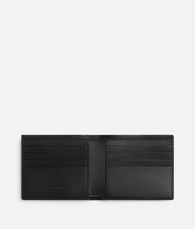 Bi-fold wallet in contrasted Intrecciato smooth and grainy calf leather., , hi-res