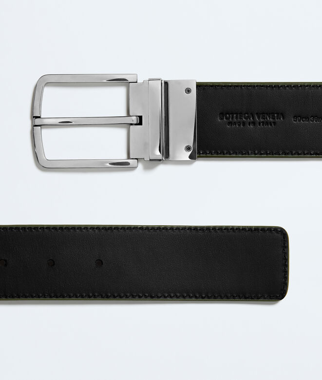 Reversible belt in Intrecciato calf leather with metal buckle., , hi-res