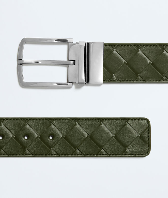 Reversible belt in Intrecciato calf leather with metal buckle., , hi-res