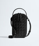 Phone pouch in Intrecciato calf leather, featuring a handle and an adjustable cross-body strap., , hi-res
