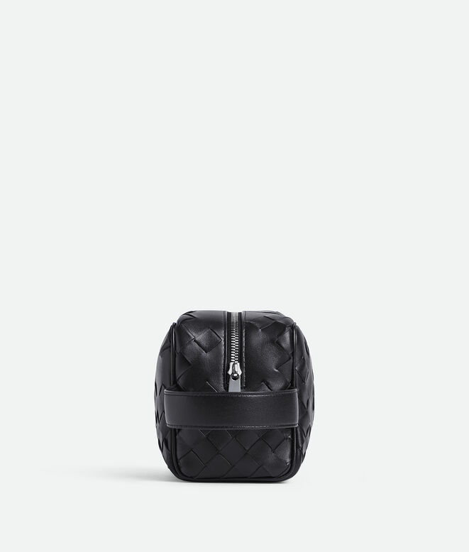 Pouch in smooth and Intrecciato silky calf leather with handle, featuring an archival all-over d&eacute;grad&eacute; effect., , hi-res