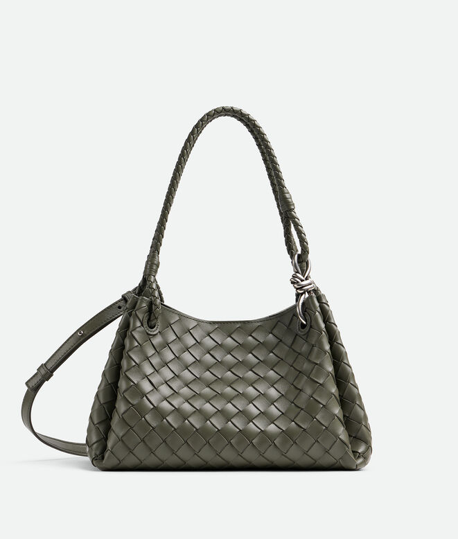 Shoulder bag in supple Intrecciato leather with signature knot detail and detachable cross-body strap., , hi-res