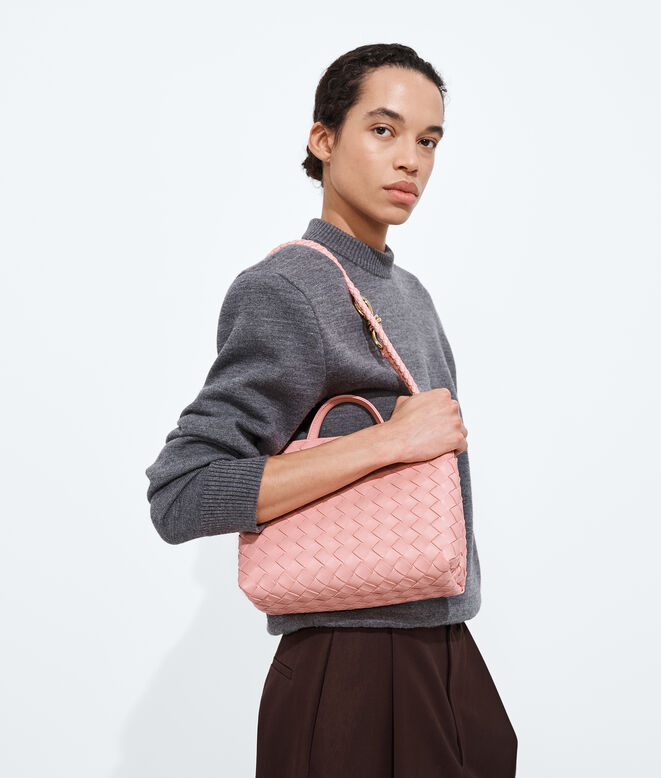 Top handle bag in supple Intrecciato leather with signature knot detail and sliding cross-body strap., , hi-res