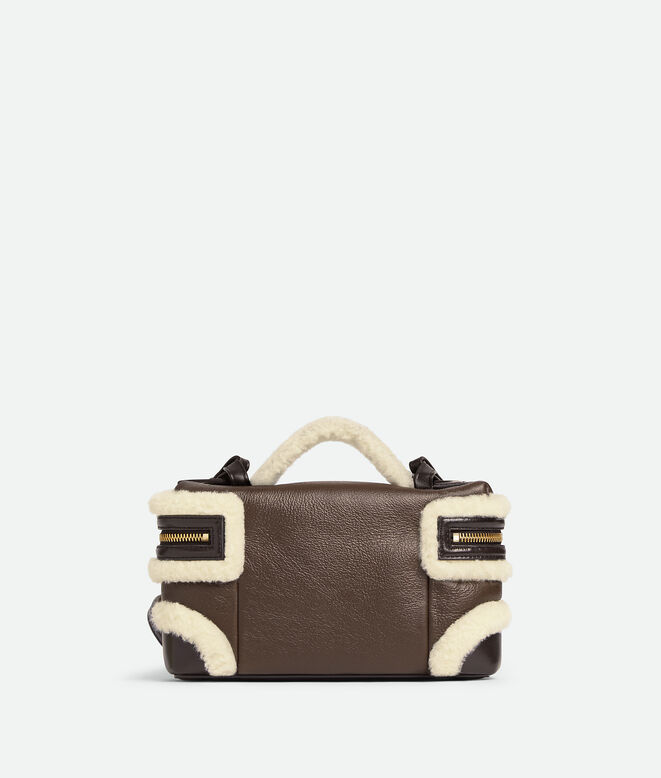 Vanity case in aviator merino shearling with detachable strap., , hi-res