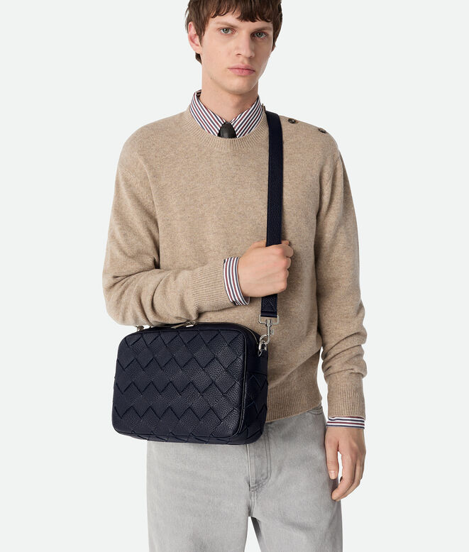 Cross-body bag in grained Intrecciato leather with detachable strap., , hi-res