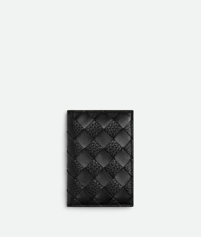 Flap card case in contrasted Intrecciato smooth and grainy calf leather., , hi-res