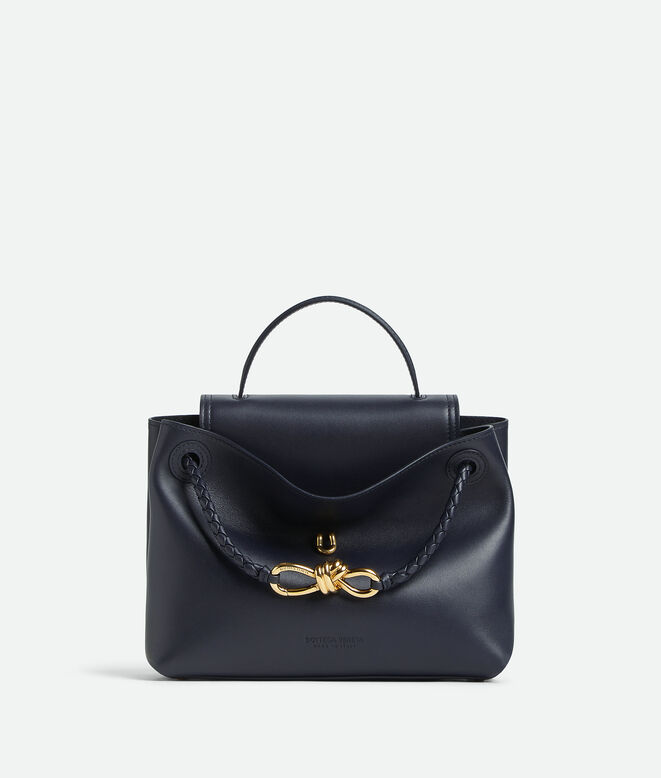 Top handle bag in silky calf leather with two-way flap and signature knot detail. Features a hidden hook closure, allowing the flap to be closed in the front or attached to the interior Intrecciato pocket., , hi-res