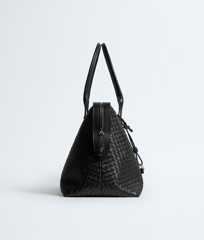 Weekender made with supple Intrecciato craftsmanship in nappa leather, featuring a detachable leather lanyard with lock., , hi-res