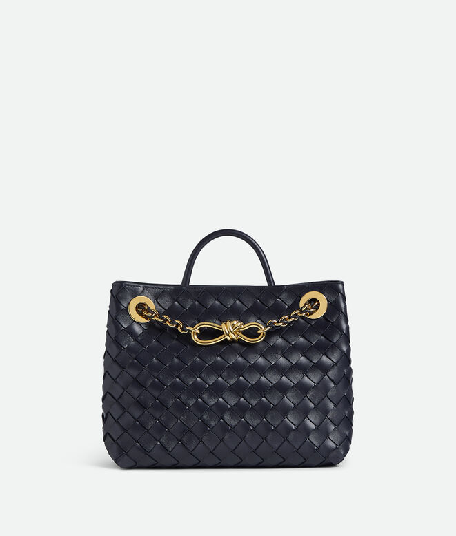 Top handle bag in Intrecciato leather with signature knot detail and tubular leather braided metal chain., , hi-res