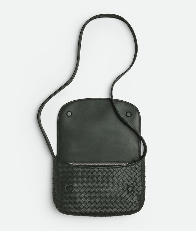 Cross-body messenger bag with flap in Intrecciato nappa fluffy., , hi-res