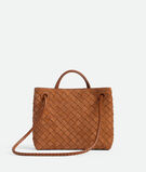 Top handle bag in Intrecciato suede with signature knot detail and sliding cross-body strap., , hi-res