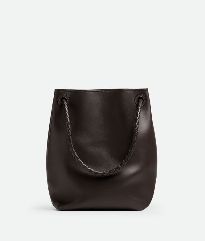 Bucket bag in silky calf leather with signature knot detail and sliding shoulder strap., , hi-res