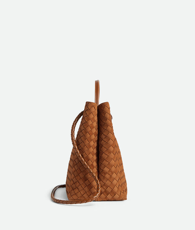 Top handle bag in Intrecciato suede with signature knot detail and sliding cross-body strap., , hi-res