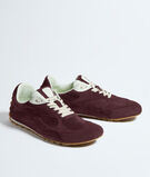 Low-top lace-up sneaker in soft suede and lightweight nylon., , hi-res