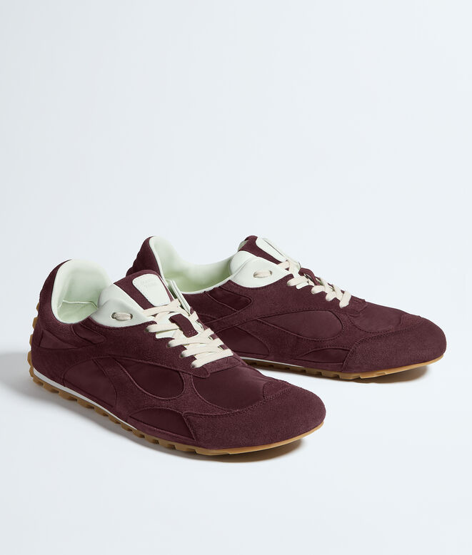 Low-top lace-up sneaker in soft suede and lightweight nylon., , hi-res