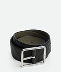 Reversible belt in Intrecciato calf leather with metal buckle.