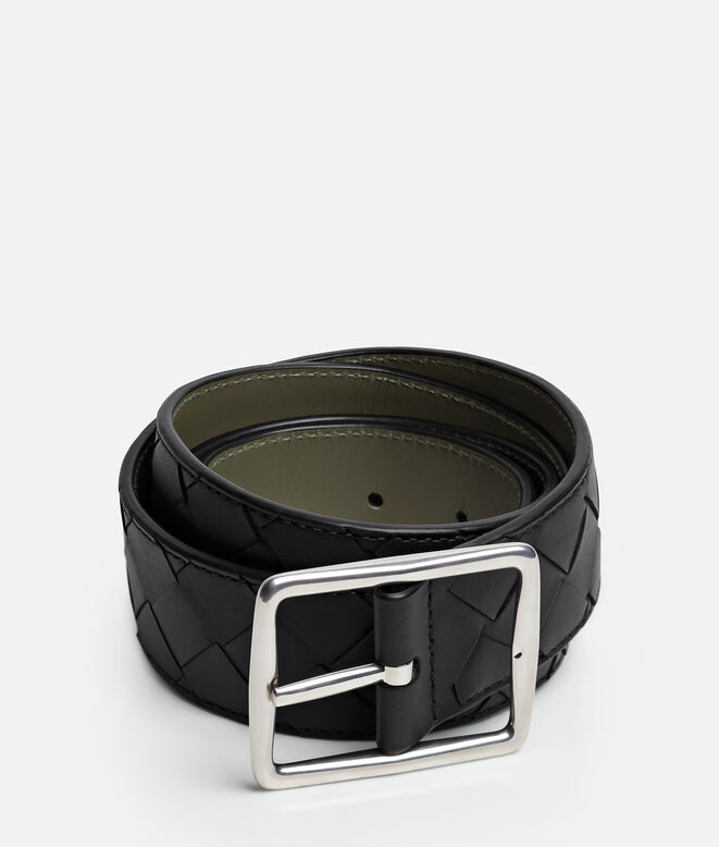 Reversible belt in Intrecciato calf leather with metal buckle., , hi-res