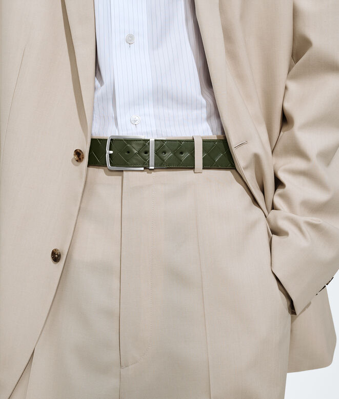Reversible belt in Intrecciato calf leather with metal buckle., , hi-res
