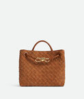 Top handle bag in Intrecciato suede with signature knot detail and sliding cross-body strap.
