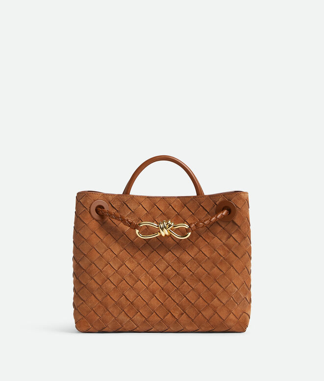 Top handle bag in Intrecciato suede with signature knot detail and sliding cross-body strap., , hi-res