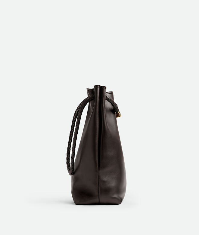 Bucket bag in silky calf leather with signature knot detail and sliding shoulder strap., , hi-res