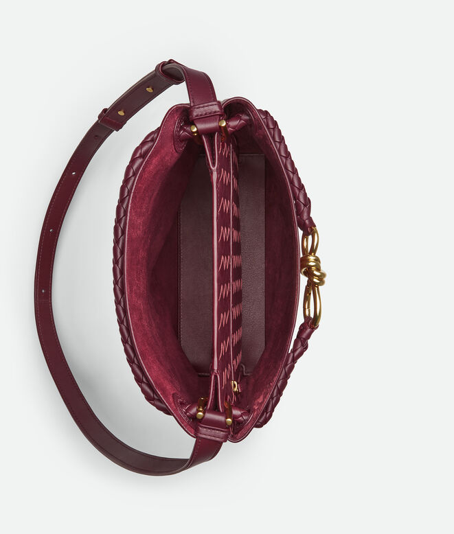 Bucket bag in silky calf leather with signature knot detail and sliding shoulder strap., , hi-res