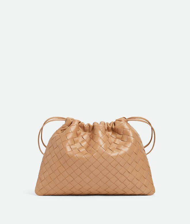 Dustbag in Intrecciato calf leather with drawstring closure and loop attachment for shoulder carry., , hi-res