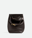 Bucket bag in silky calf leather with signature knot detail and sliding shoulder strap., , hi-res