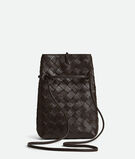 Phone pouch in Intrecciato nappa leather with signature knot closure and sliding strap., , hi-res