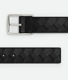Reversible belt in Intrecciato calf leather with metal buckle., , hi-res