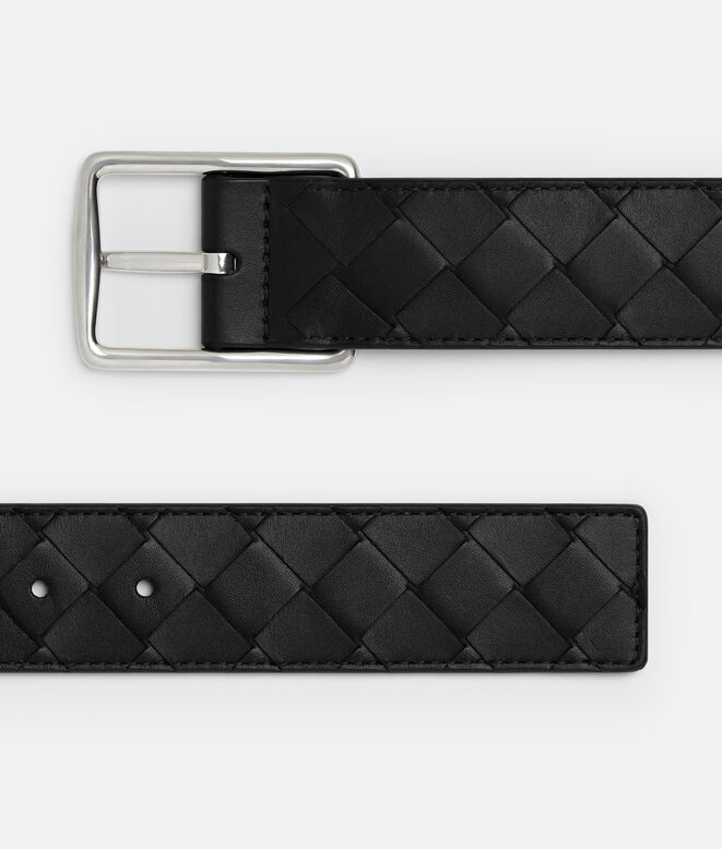 Reversible belt in Intrecciato calf leather with metal buckle., , hi-res