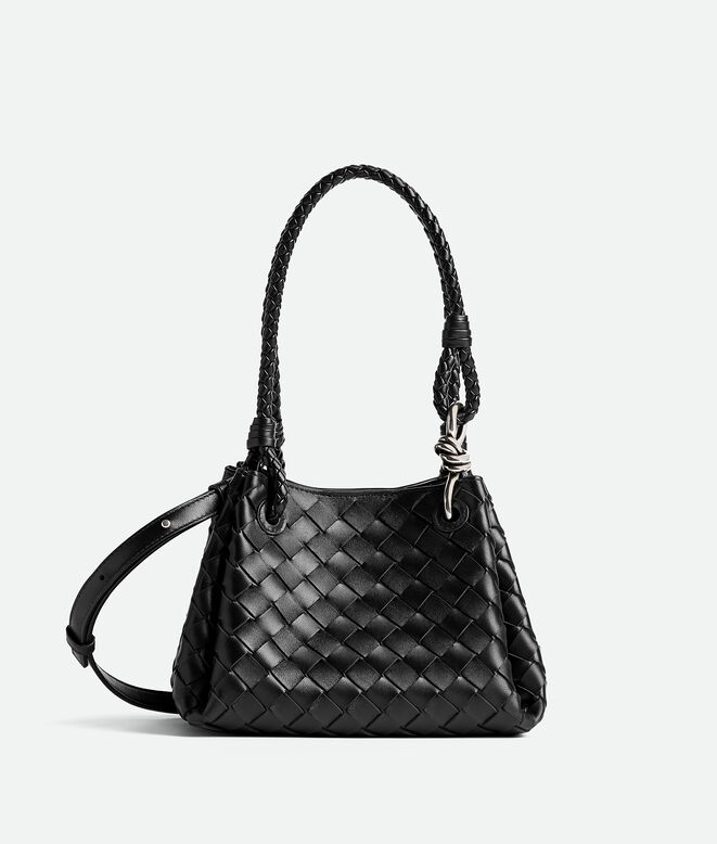 Shoulder bag in supple Intrecciato leather with signature knot detail and detachable cross-body strap., , hi-res