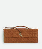 Top handle clutch in Intrecciato suede with signature knot closure., , hi-res