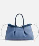 Reversible tote bag in merino shearling with denim effect., , hi-res