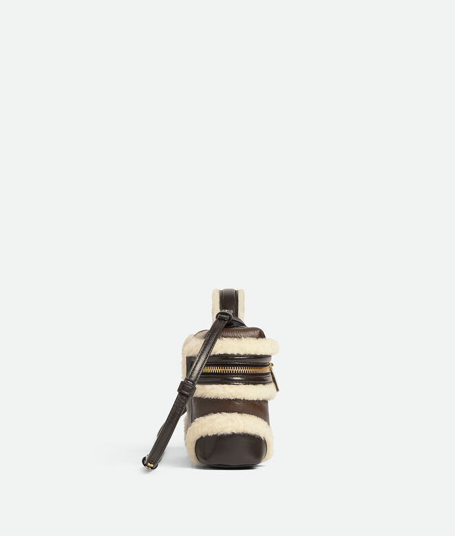 Vanity case in aviator merino shearling with detachable strap., , hi-res