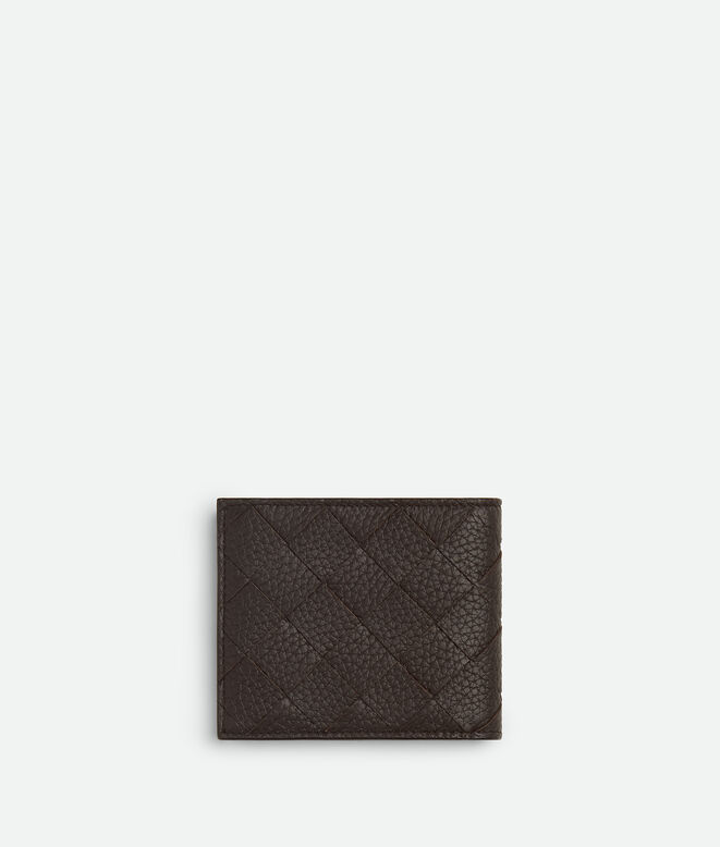 Bi-fold wallet in grained Intrecciato calf leather., , hi-res