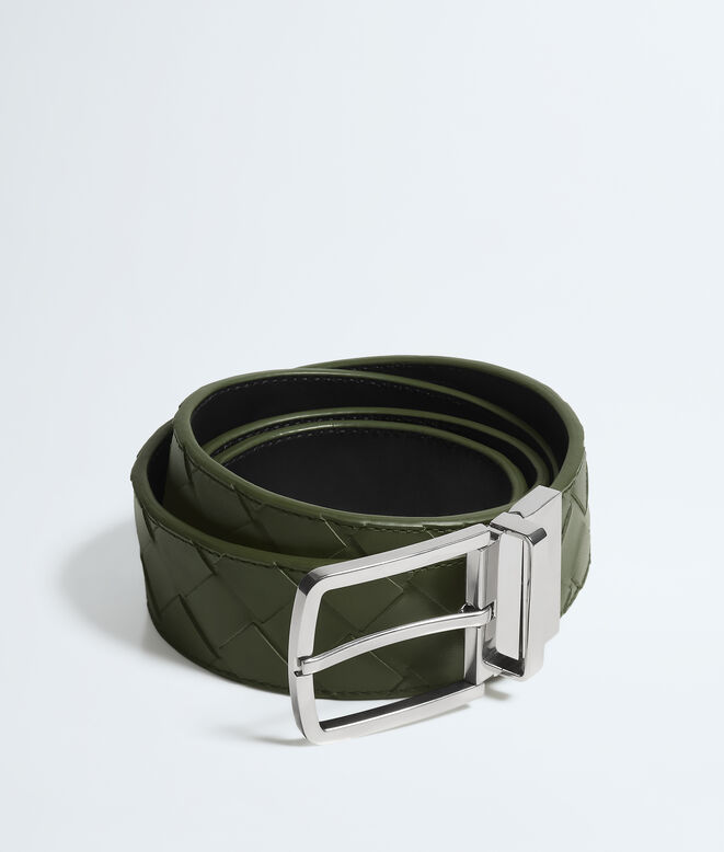 Reversible belt in Intrecciato calf leather with metal buckle., , hi-res