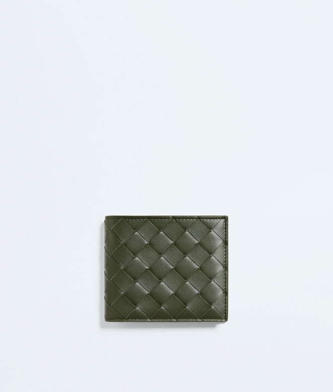 Bi-fold wallet in Intrecciato calf leather with contrasted interior., , hi-res