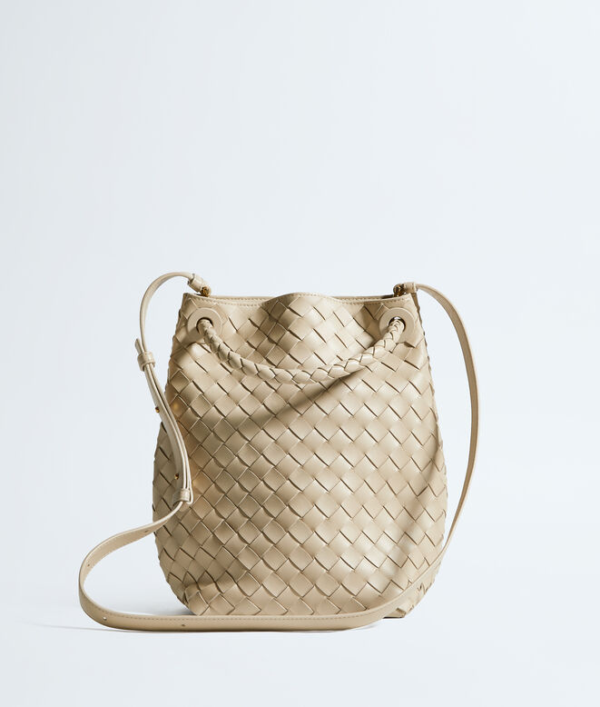 Bucket bag in supple Intrecciato leather with signature knot detail and sliding shoulder strap. , , hi-res
