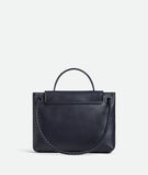 Top handle bag in silky calf leather with two-way flap and signature knot detail. Features a hidden hook closure, allowing the flap to be closed in the front or attached to the interior Intrecciato pocket., , hi-res