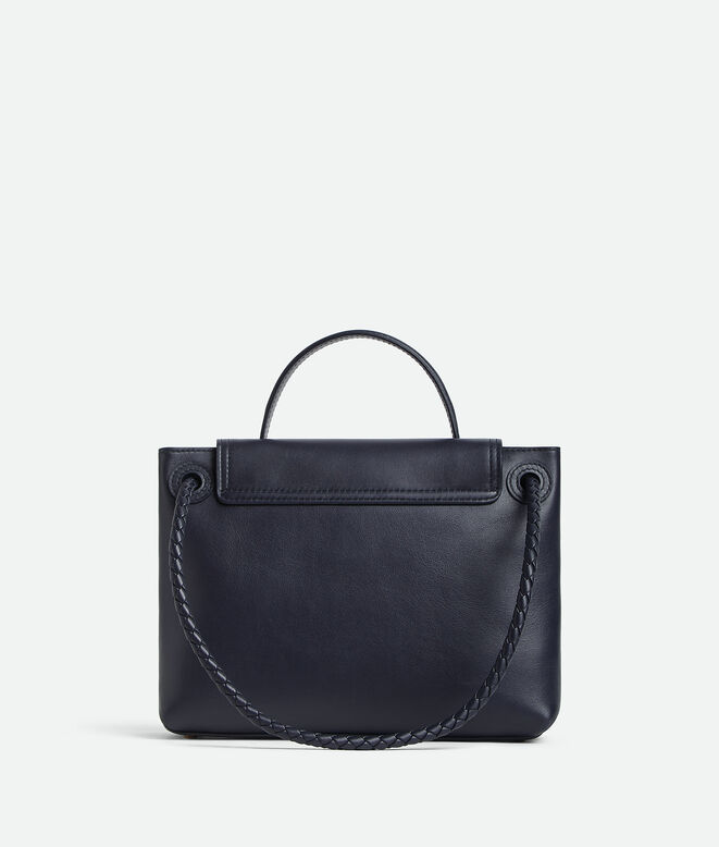Top handle bag in silky calf leather with two-way flap and signature knot detail. Features a hidden hook closure, allowing the flap to be closed in the front or attached to the interior Intrecciato pocket., , hi-res