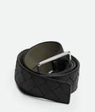 Reversible belt in Intrecciato calf leather with metal buckle., , hi-res
