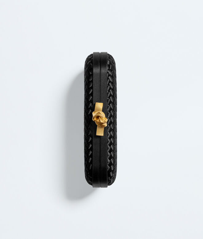 Minaudi&egrave;re clutch in Intreccio satin, featuring a sleek signature knot closure., , hi-res