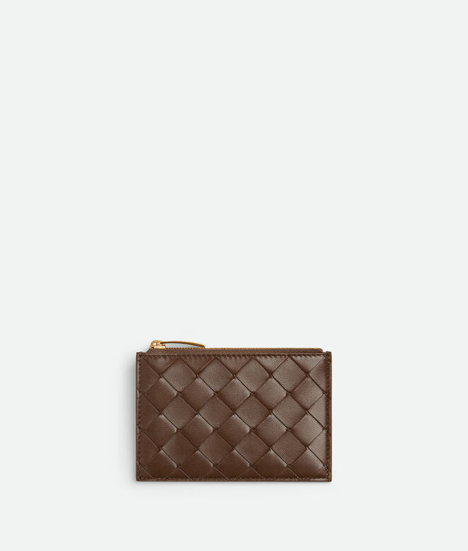 Zipped card case in Intrecciato nappa leather with contrasted back., , hi-res