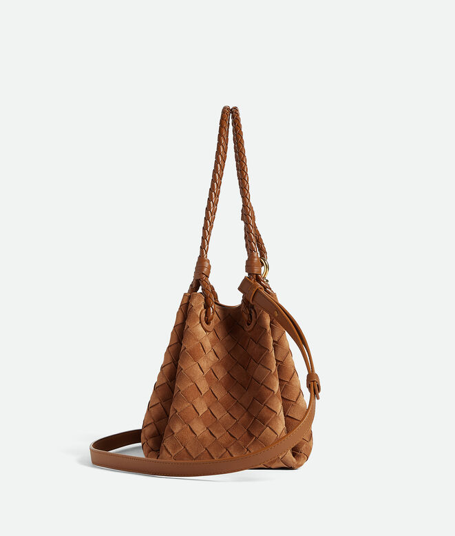 Shoulder bag in supple Intrecciato suede with signature knot detail and detachable cross-body strap., , hi-res