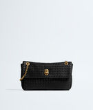 Shoulder bag in Intrecciato leather with malleable memory flap, sculptural knot closure and sliding cross-body chain, featuring a leather shoulder pad., , hi-res