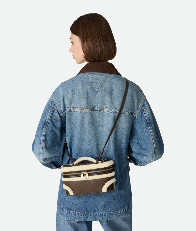Vanity case in aviator merino shearling with detachable strap., , hi-res