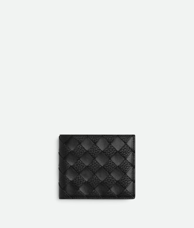 Bi-fold wallet in contrasted Intrecciato smooth and grainy calf leather., , hi-res